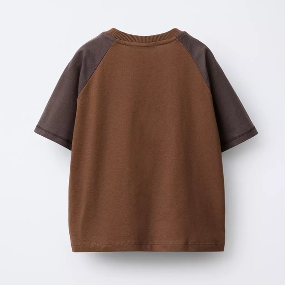 Zara Brown Tee with Dark Brown Raglan Sleeves and Yellow 'Wander free' Print - Picture 2 of 3